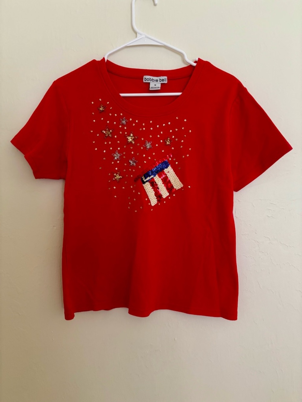 Vintage 90s AMERICAN FLAG Sequin Embellished Cotton Shirt Women’s Medium USA